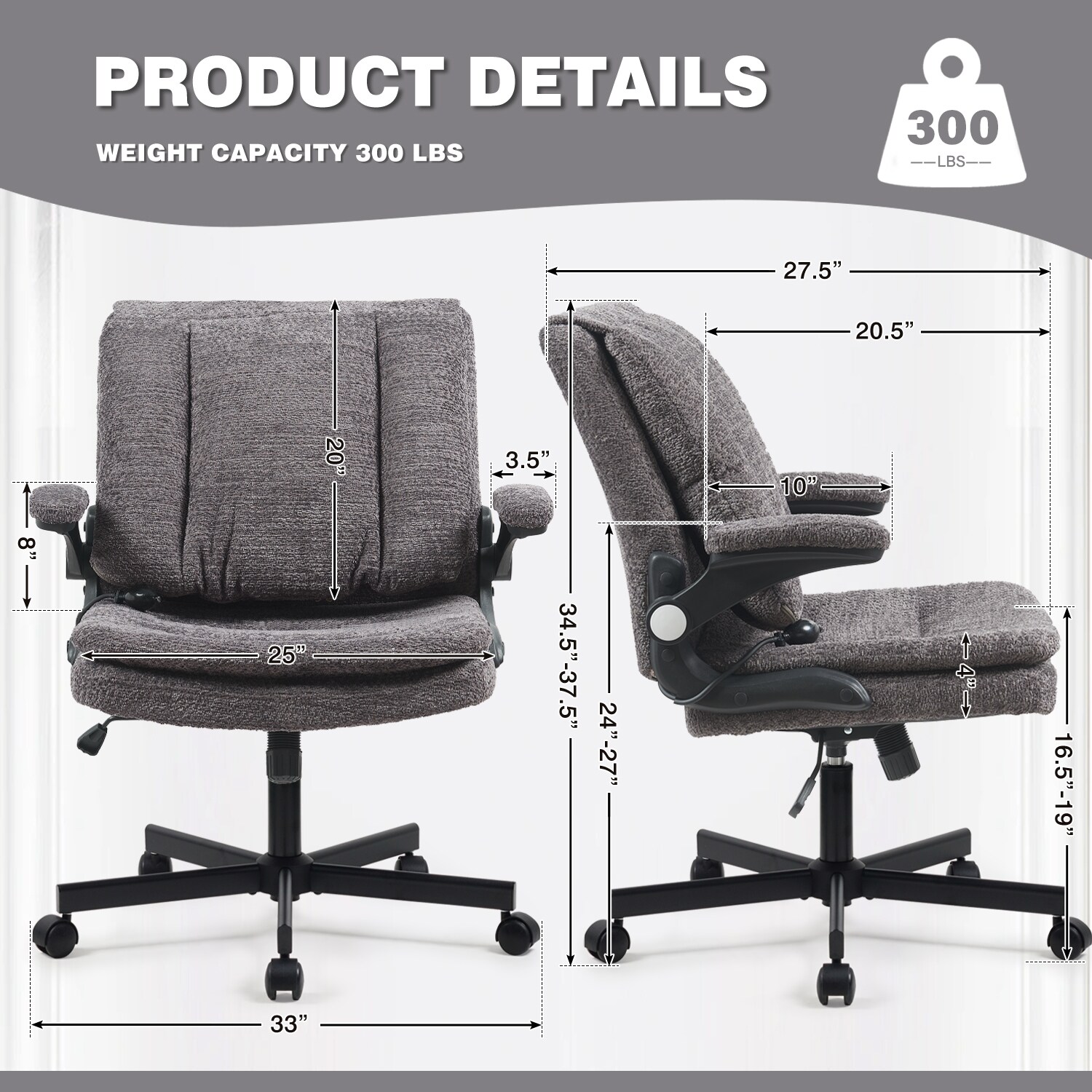 Ergonomic Office Chair With Airbag Lumbar Support And Flip Armrests_voghion.com